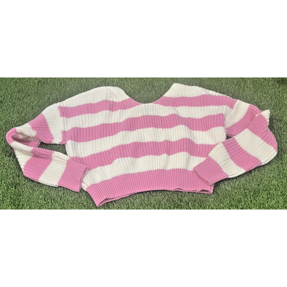 MOON & MADISON Cardigan Sweater Women Stripe Pink Knit Size MEDIUM (8-10) - Picture 8 of 8